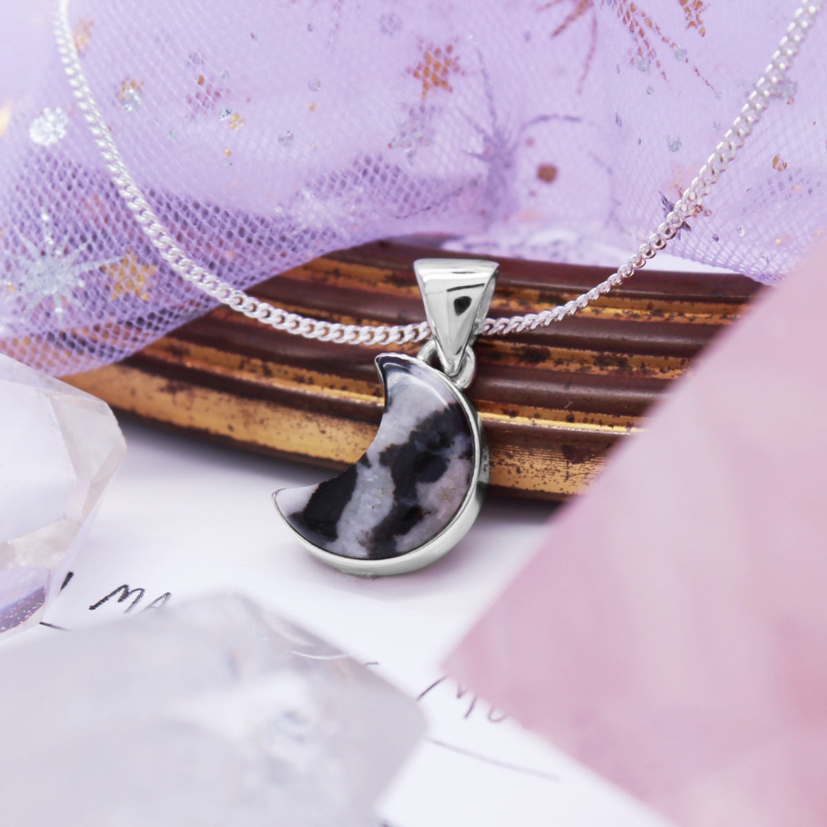 GHOST MOON - Sterling Silver & Zebra Jasper Necklace