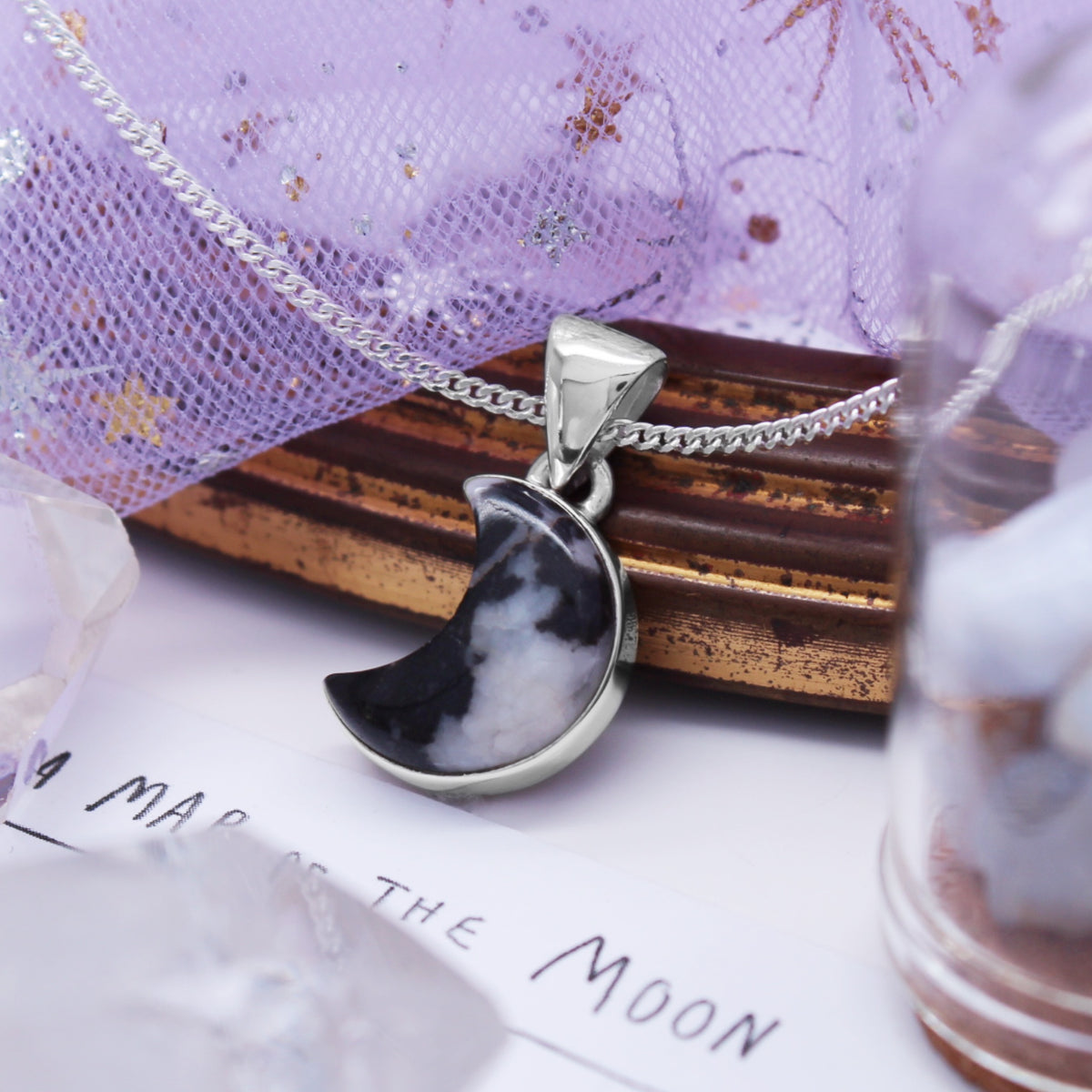 GHOST MOON - Sterling Silver & Zebra Jasper Necklace