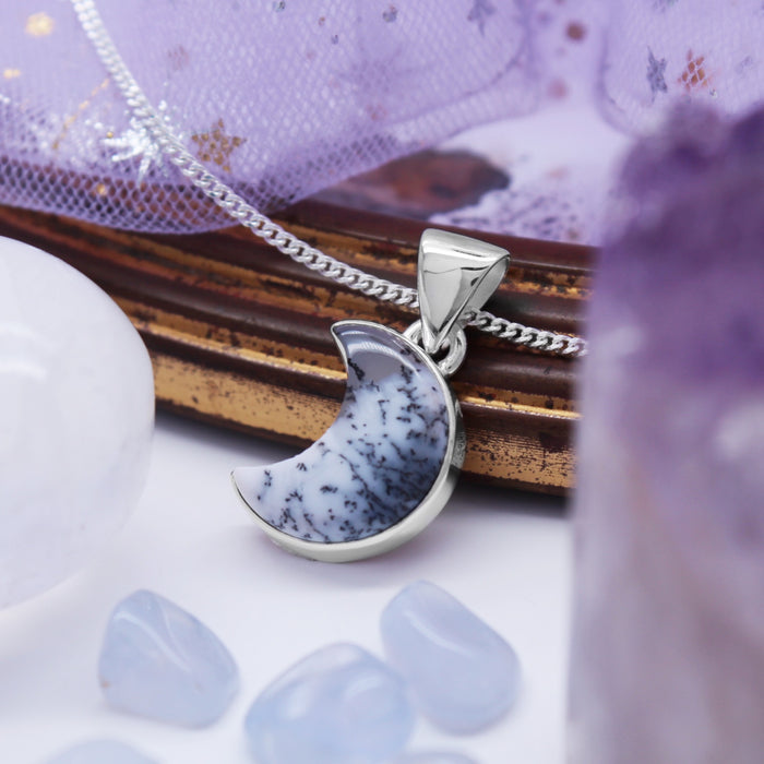 SNOW MOON - Sterling Silver & Dendritic Opal Agate Necklace