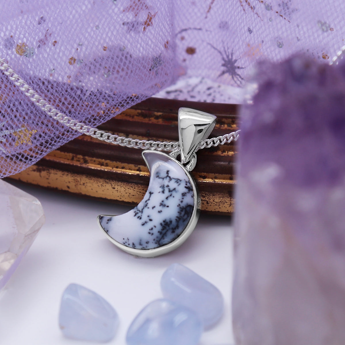 SNOW MOON - Sterling Silver & Dendritic Opal Agate Necklace