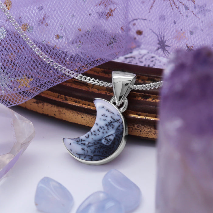 SNOW MOON - Sterling Silver & Dendritic Opal Agate Necklace