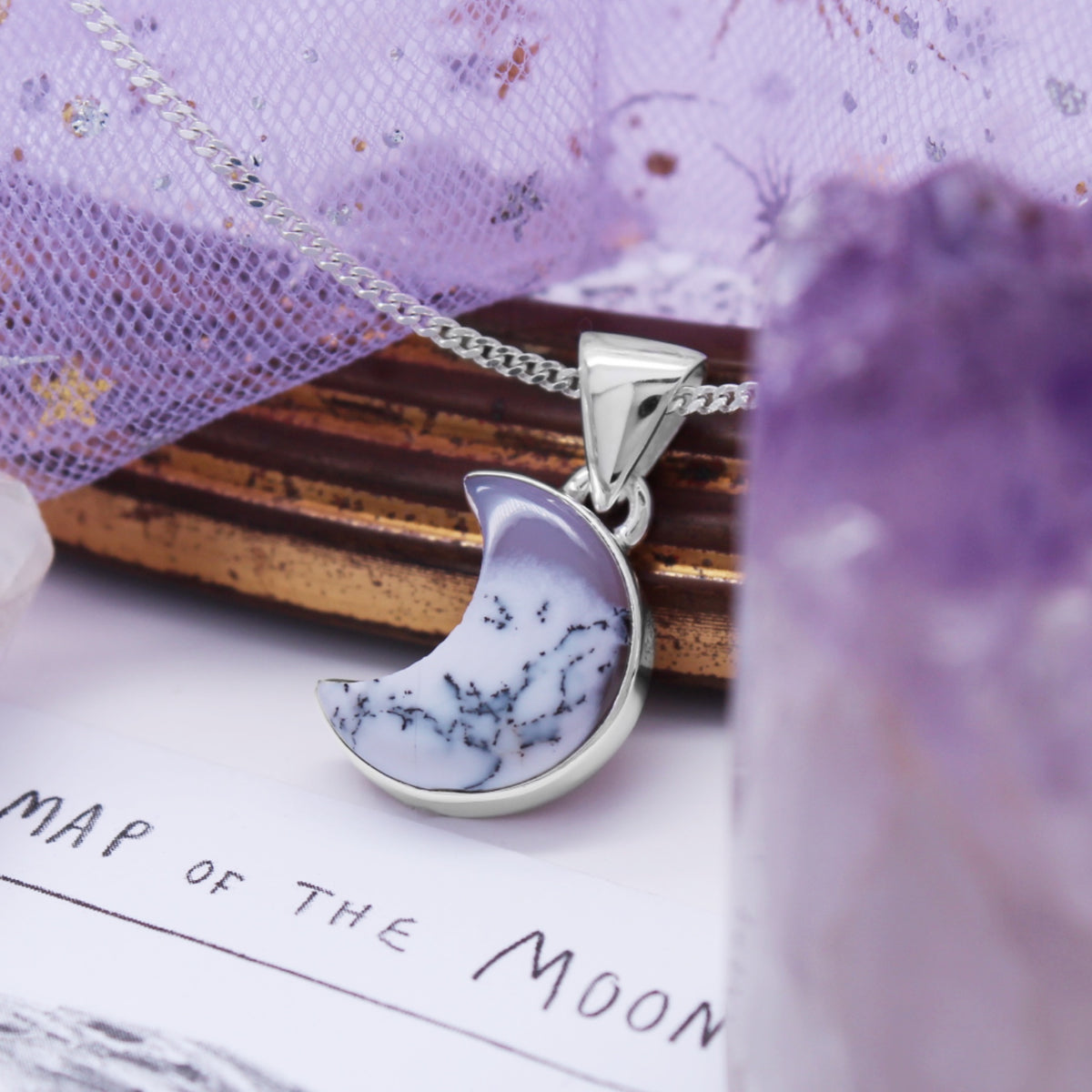 SNOW MOON - Sterling Silver & Dendritic Opal Agate Necklace