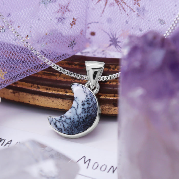 SNOW MOON - Sterling Silver & Dendritic Opal Agate Necklace