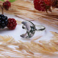 WOODLAND ECLIPSE - Sterling Silver & Moss Agate Ring - US 10