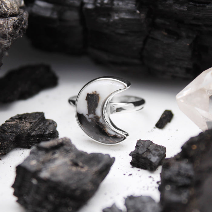 GHOST MOON - Sterling Silver & Zebra Jasper Ring - US 7