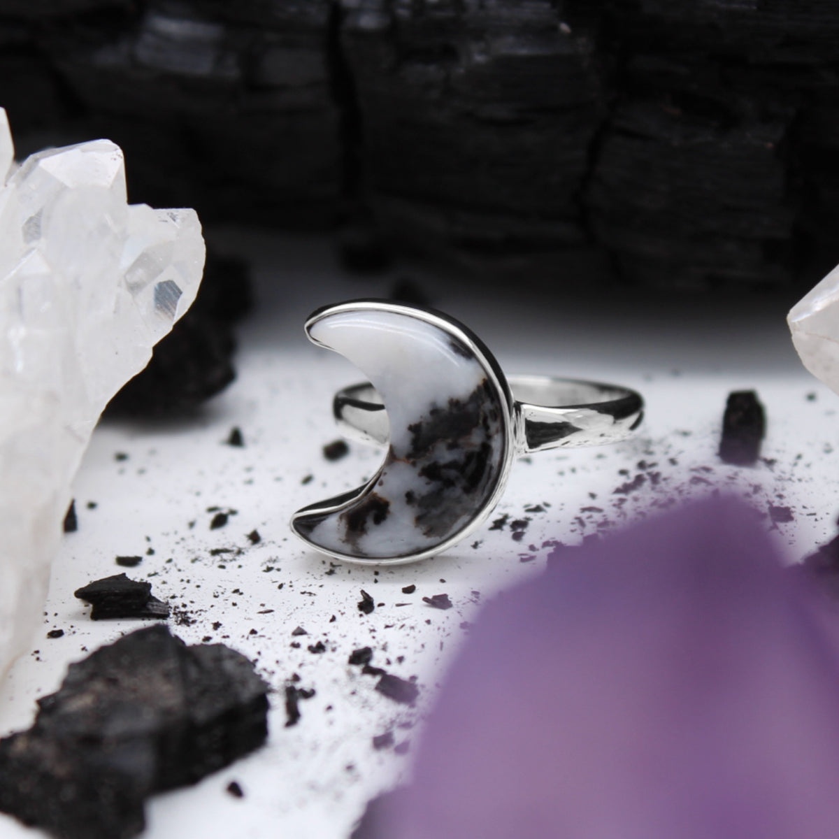 GHOST MOON - Sterling Silver & Zebra Jasper Ring - US 7