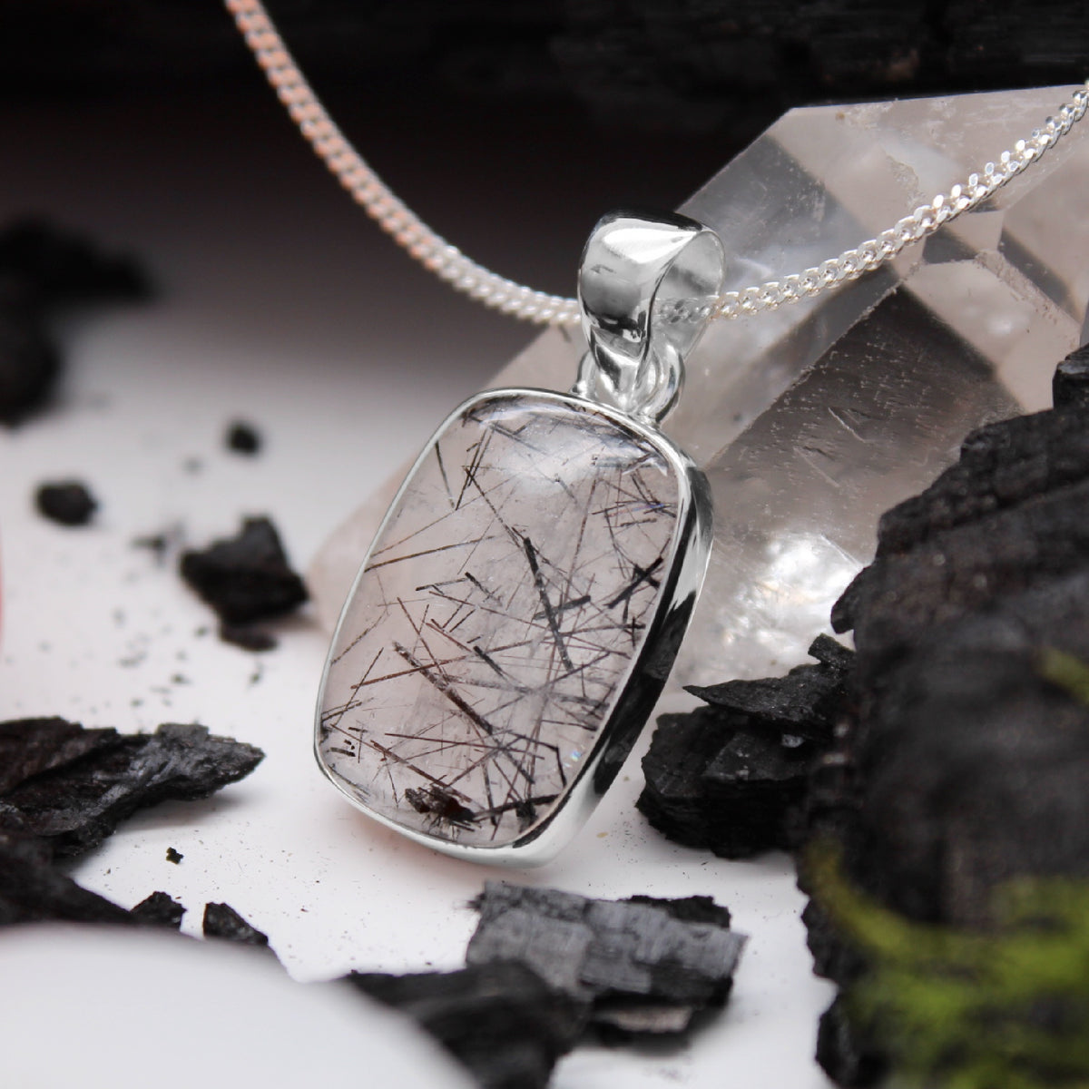 ORACLE - Sterling Silver & Black Rutilated Quartz Necklace