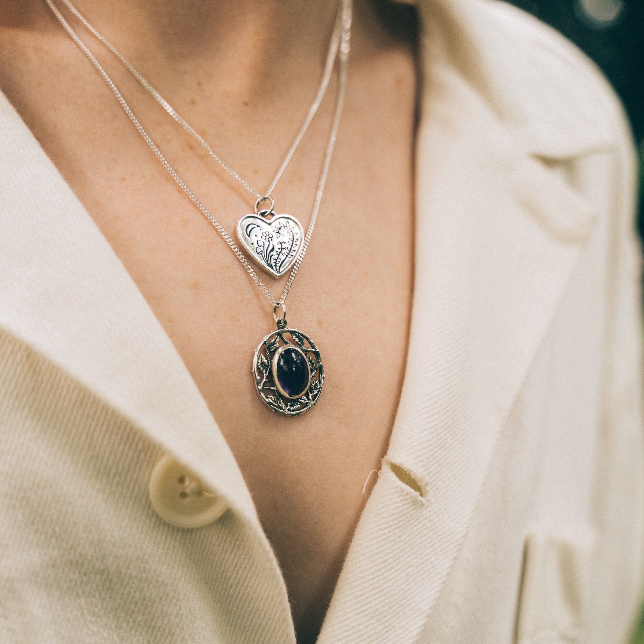 Heart Necklace, Heart Pendant Necklace, Large Heart Necklace, Boho Necklace, Gray Necklace, Silver Gold Necklace, 2024 Asymmetric Necklace, Gold