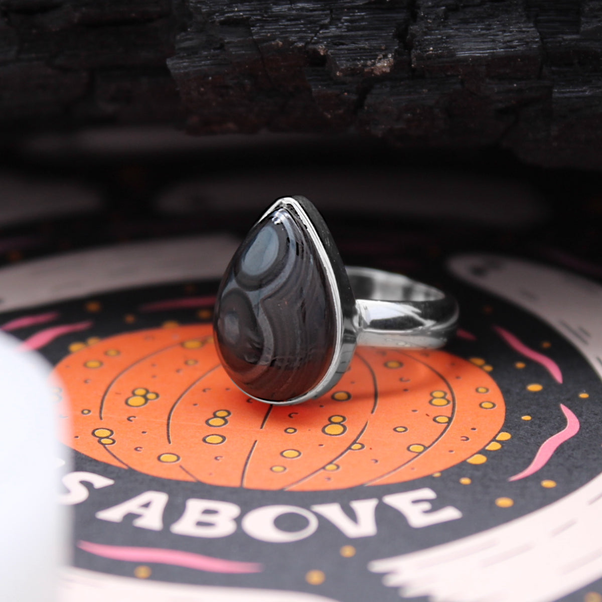 BLACK HOLE - Sterling Silver & Psilomelane Ring - US 6.5