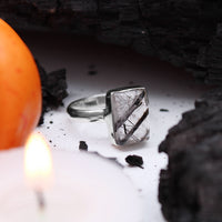 ORACLE - Sterling Silver & Black Rutilated Quartz Ring - US 9.5