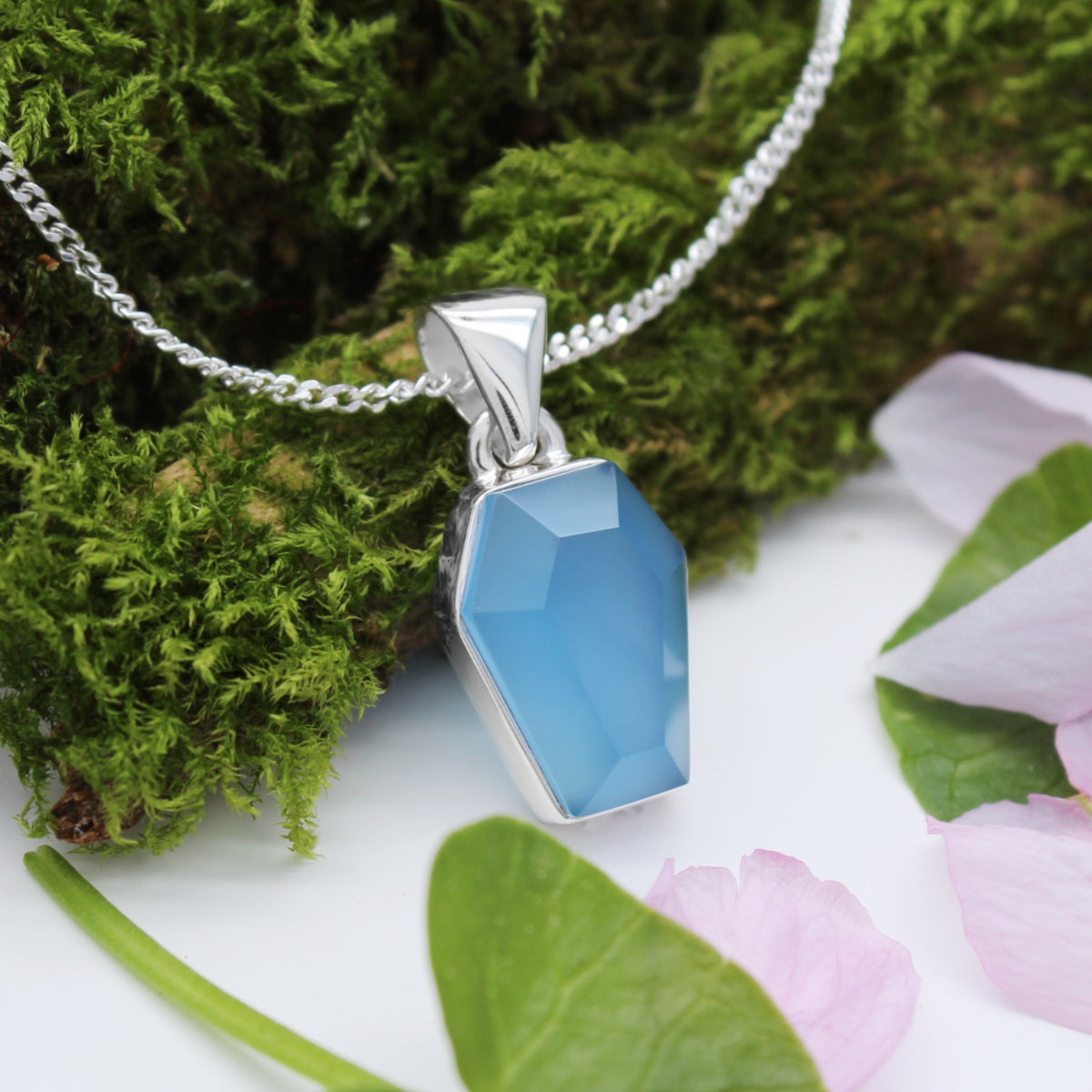 BENEATH THE WATER - Sterling Silver & Blue Chalcedony Necklace