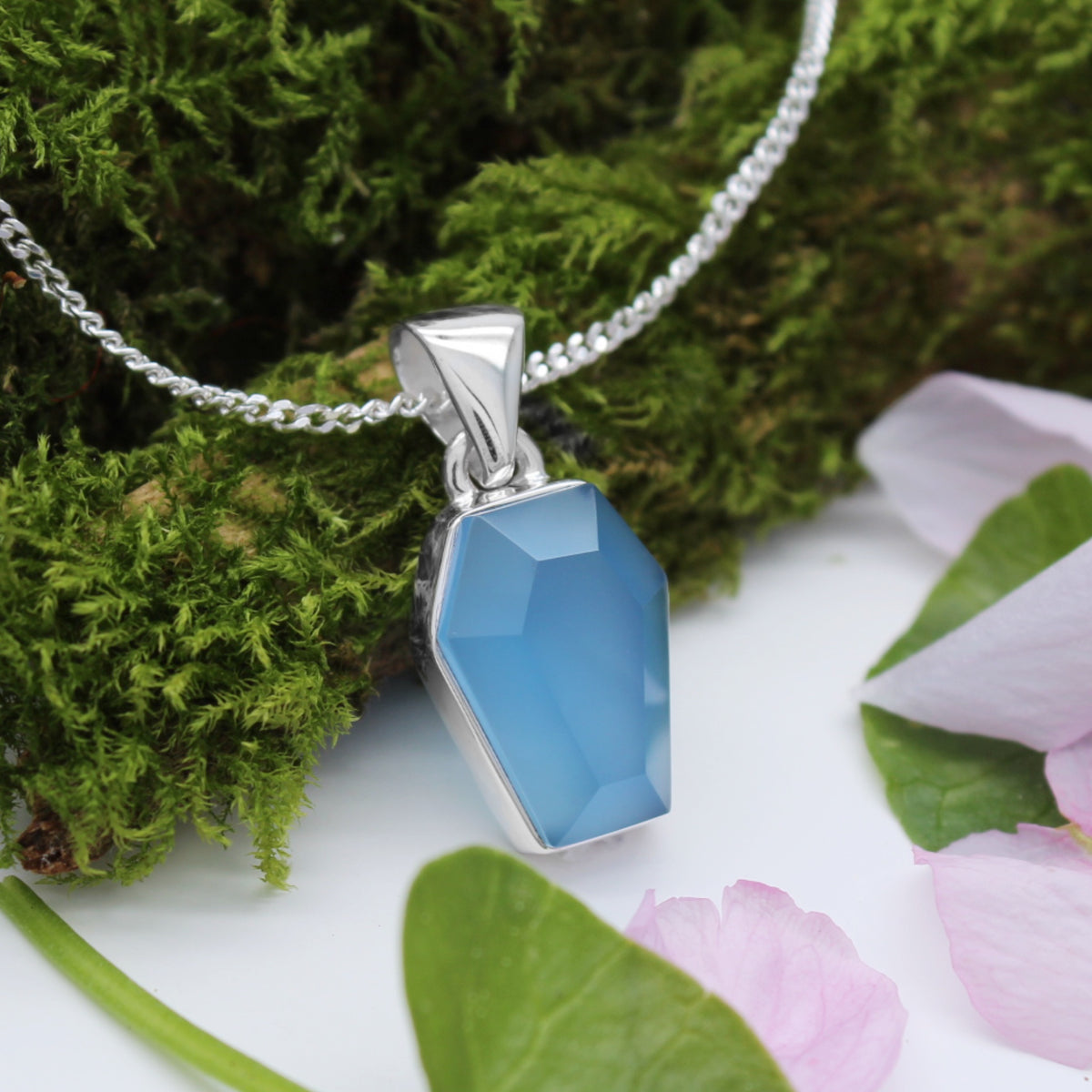 BENEATH THE WATER - Sterling Silver & Blue Chalcedony Necklace