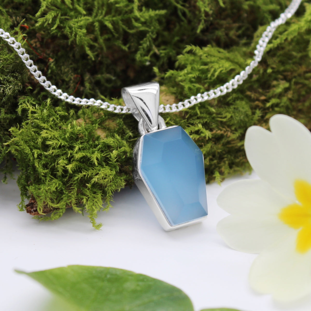 BENEATH THE WATER - Sterling Silver & Blue Chalcedony Necklace