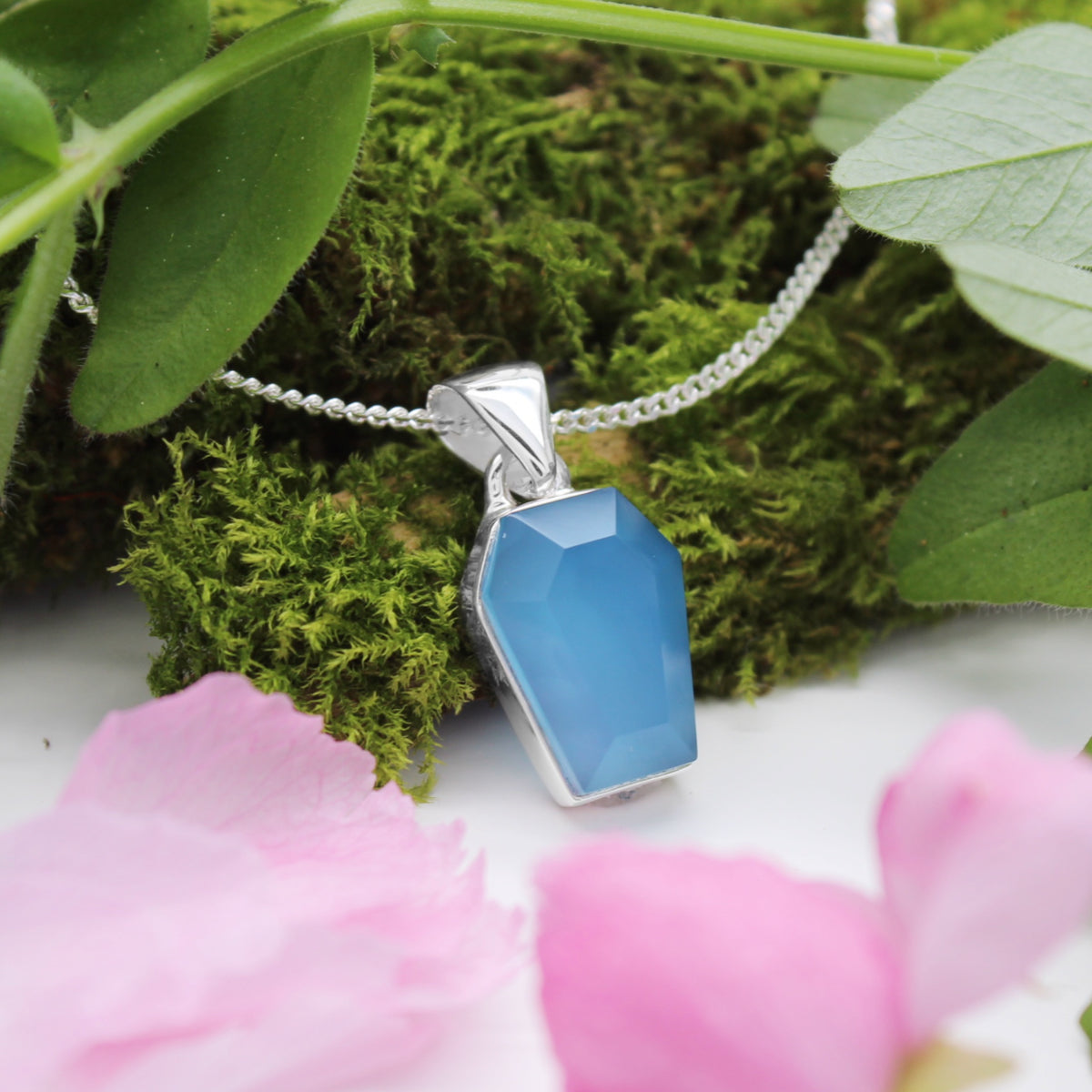 BENEATH THE WATER - Sterling Silver & Blue Chalcedony Necklace