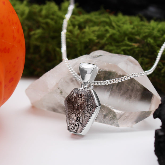 FRACTURE - Sterling Silver & Black Rutilated Quartz Necklace