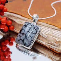 MIDNIGHT SNOW - Sterling Silver & Snowflake Obsidian Necklace