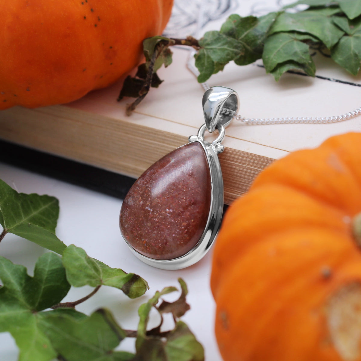 PUMPKIN SPICE - Sterling Silver & Sunstone Necklace