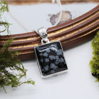 MIDNIGHT SNOW - Sterling Silver & Snowflake Obsidian Necklace