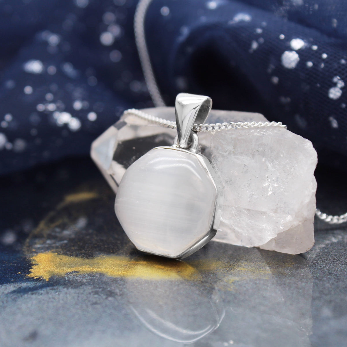 MOON BEAM - Sterling Silver & Selenite Necklace