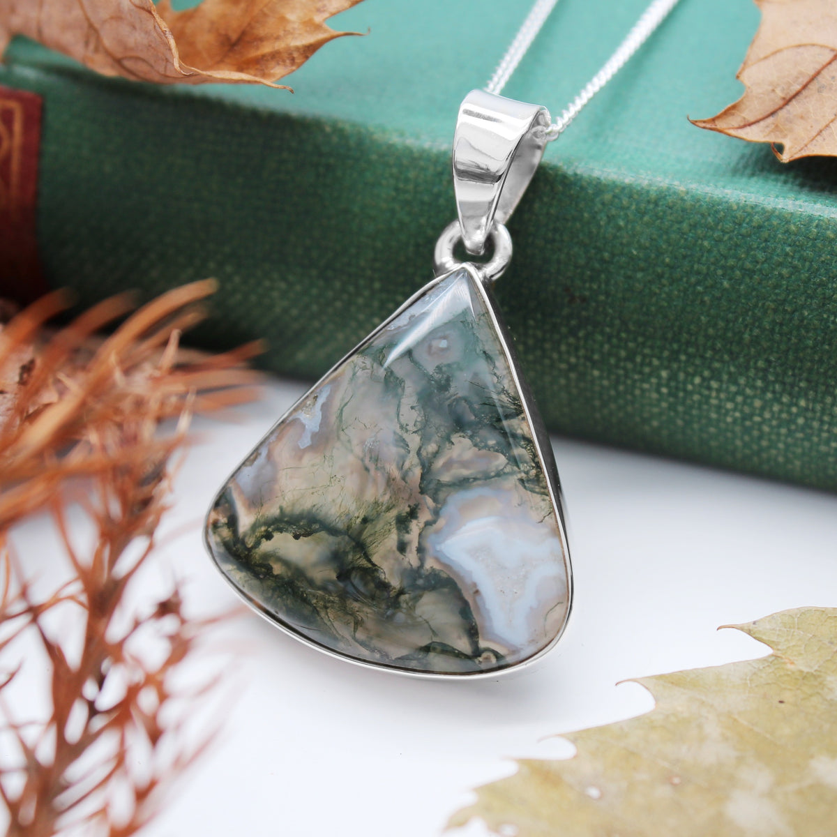 FOREST FOLLY  - Sterling Silver & Moss Agate Necklace