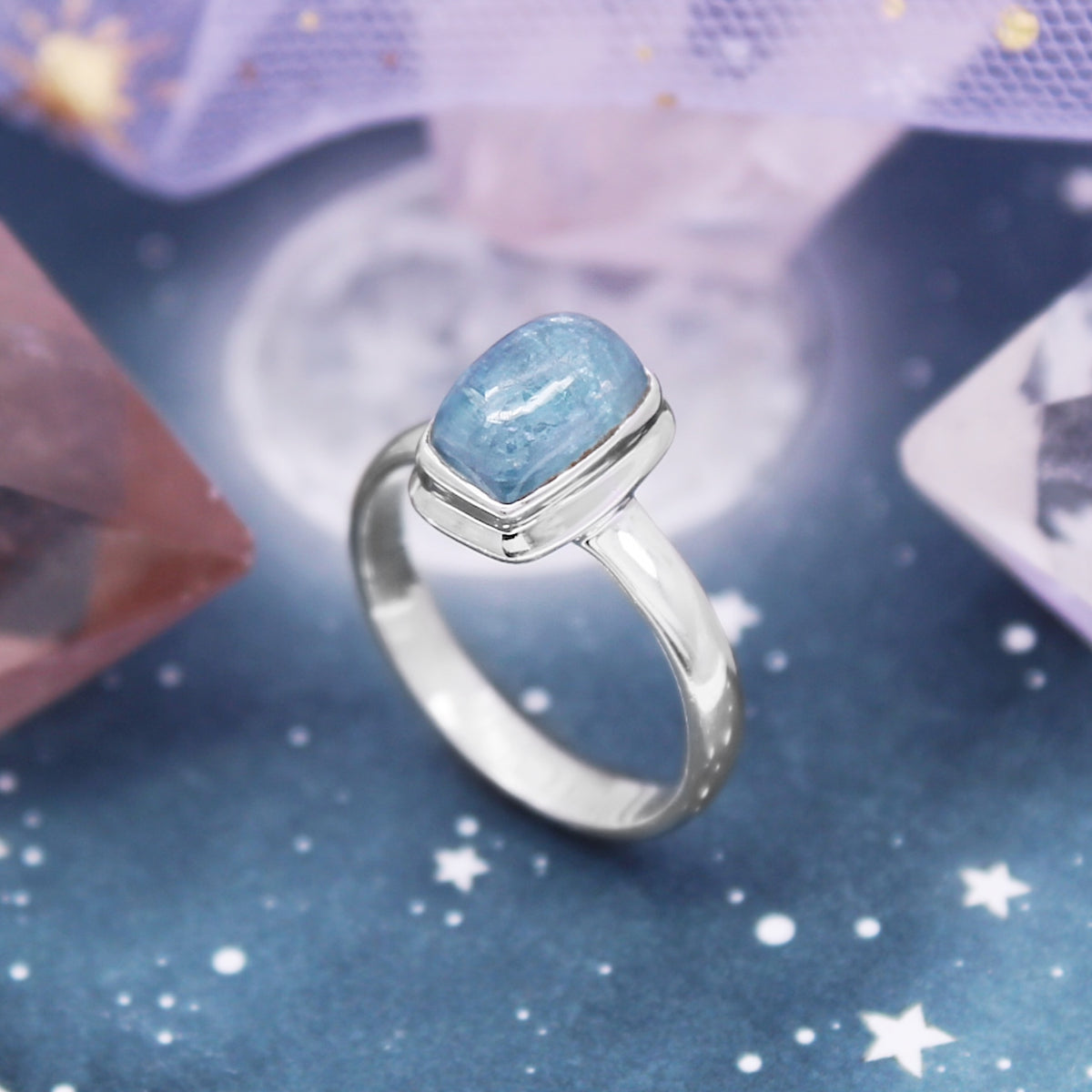 OASIS- Sterling Silver & Aqua Kyanite Ring - US 6