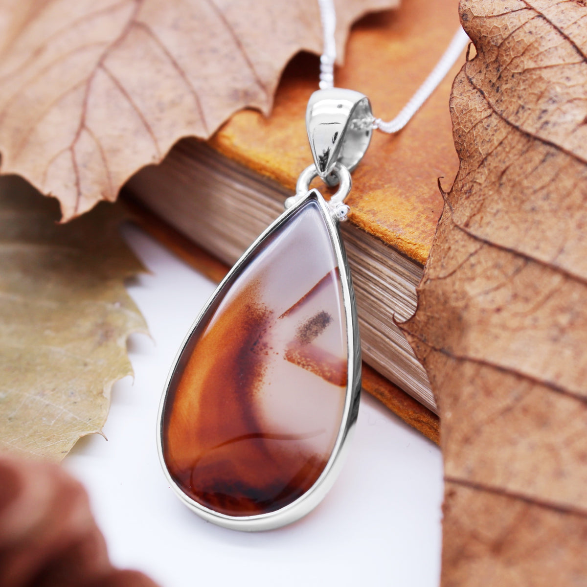 FALL  - Sterling Silver & Montana Agate Necklace