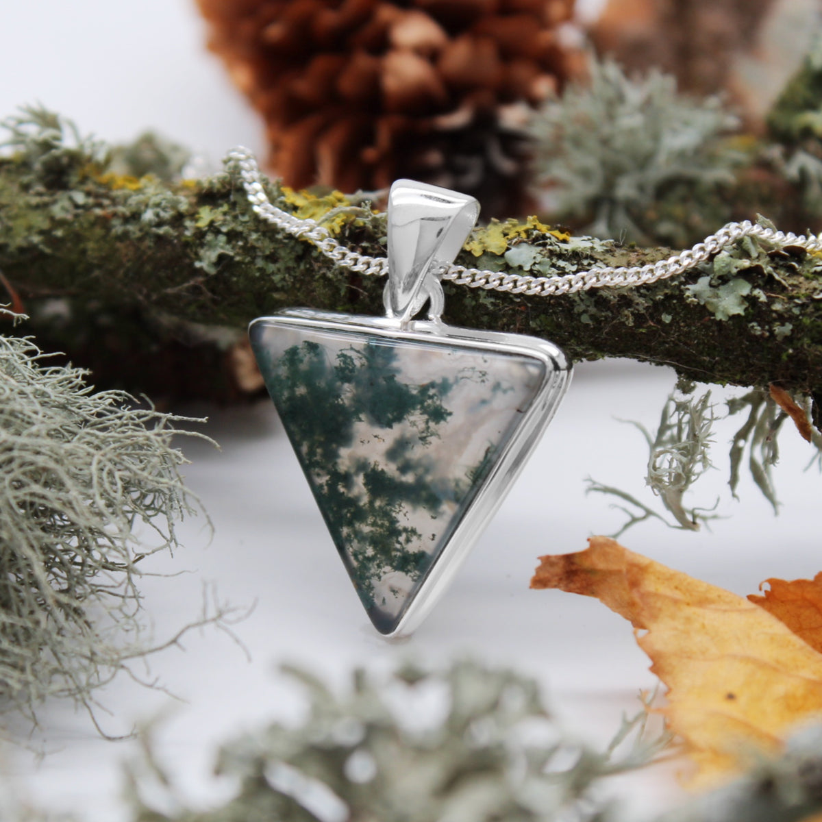 FOREST FOLLY - Sterling Silver & Moss Agate Necklace
