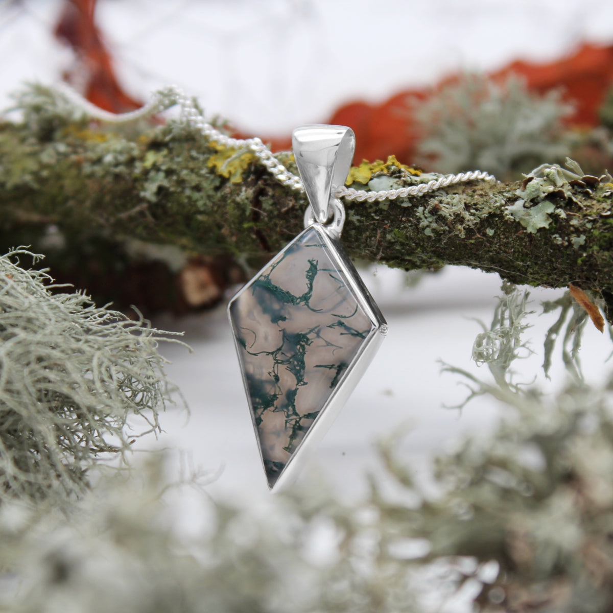FOREST FOLLY - Sterling Silver & Moss Agate Necklace