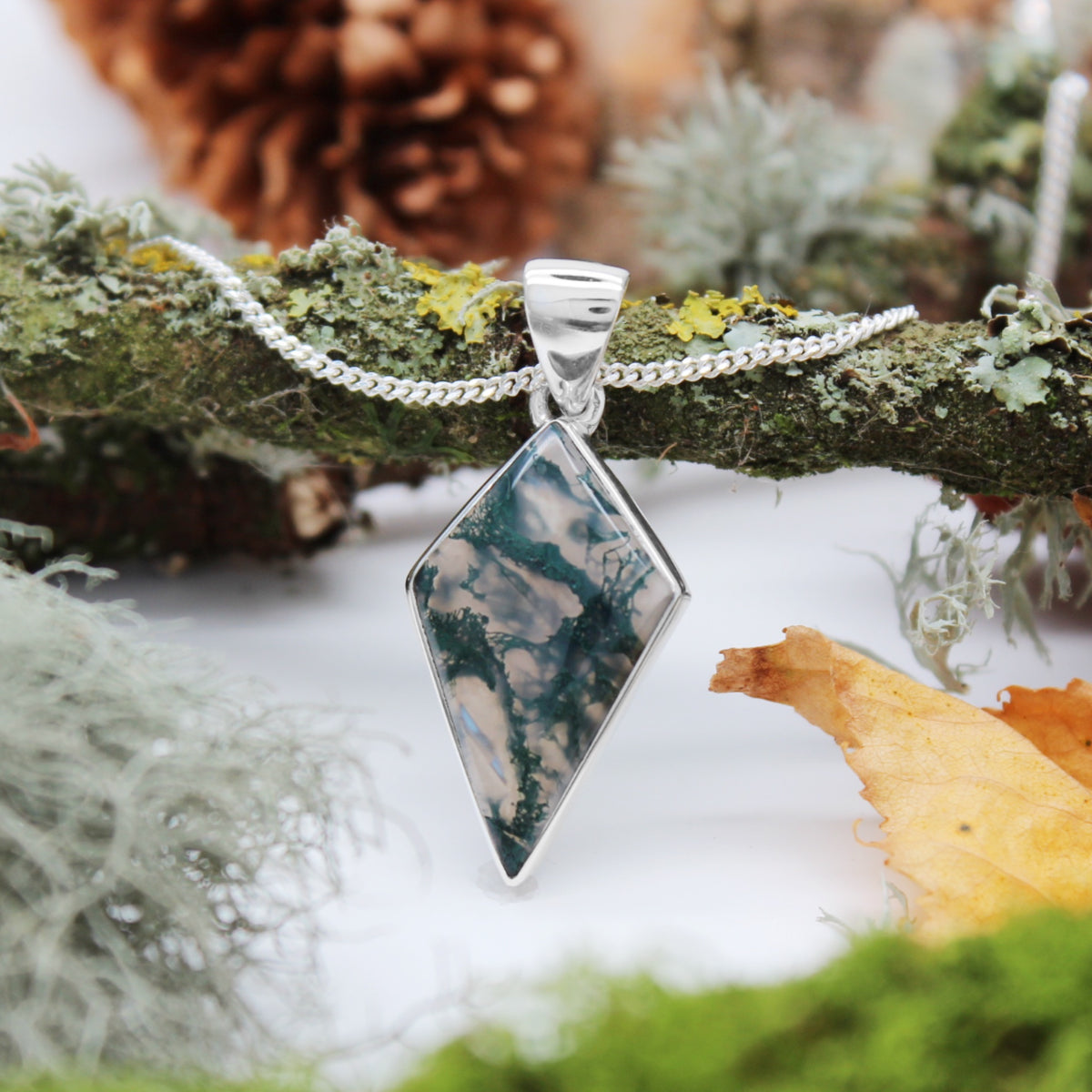 FOREST FOLLY - Sterling Silver & Moss Agate Necklace