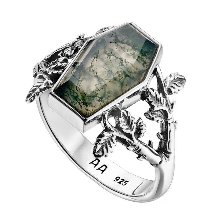 RESTING PLACE - Moss Agate & Sterling Silver Ring - SECONDS SIZE XXXL
