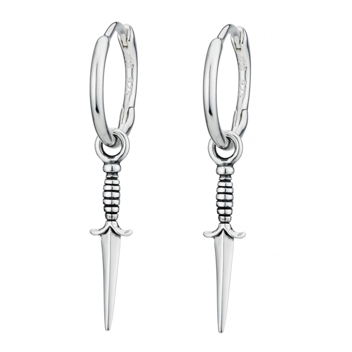 Sterling silver dagger hoop earrings gothic alternative jewellery