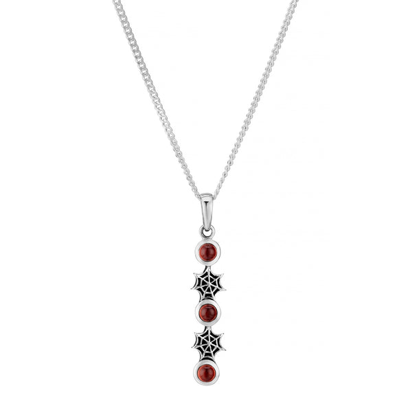 Garnet spiderweb necklace spooky gothic alternative jewellery sterling silver gemstone