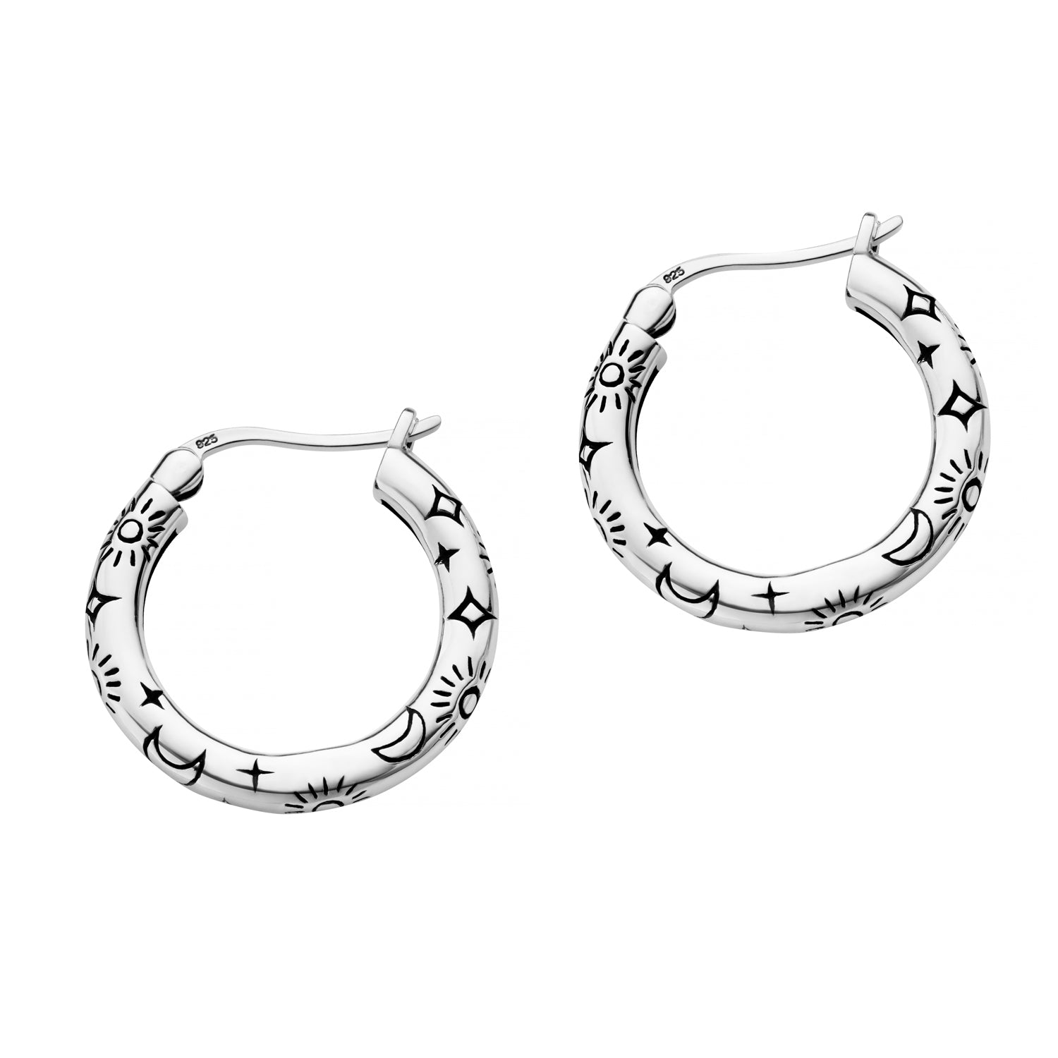 STERLING SILVER MOON AND STAR HOOP EARRINGS | AS ABOVE JEWELLERY
